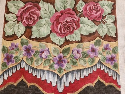 Vintage~Victorian Floral~Cabbage Roses~Brocade~HP Needlepoint  - Image 1 of 3