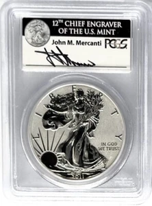 2011 P REVERSE PROOF SILVER EAGLE 25TH ANNI. SET FIRST STRIKE PCGS PR70 MERCANTI - Picture 1 of 4