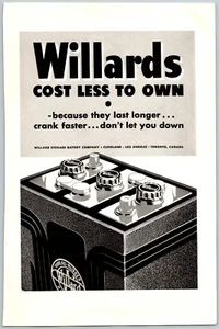 PRINT AD 1937 Willards Cost Less to Own Storage Battery 6.75 x 10 - Picture 1 of 1