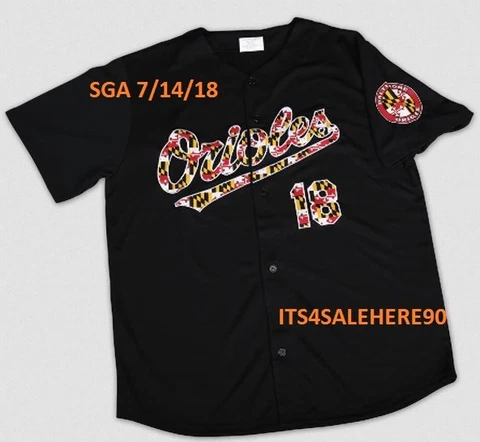 MLB Baltimore Orioles Black 2018 FLAG SCRIPT JERSEY Size Mens XL SGA 7/14/18 Cover