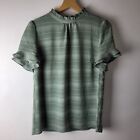 Oasis Women 10 Green Stripe Textured Frill Blouse Top Blouse Career Casual Work
