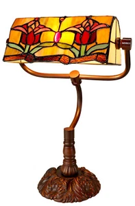 Red Tulip Bankers Table Lamp, Leadlight Desk Lamp H45 cm. - Picture 1 of 11