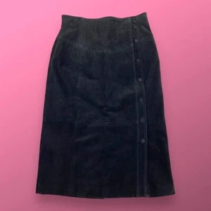 Vintage 1990s Wilsons Leather 29" WAIST Black Suede High-Waisted Pencil Skirt - Picture 1 of 7