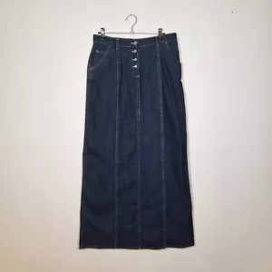 Per Una Dark Wash Denim 00s Style Maxi Skirt Size 10L Navy Blue - Picture 1 of 11