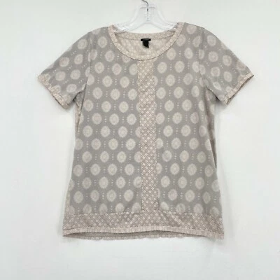 Camiseta túnica J Crew top mujer pequeña gris boho campesino medallón estampado mixto Foto 1 de 4