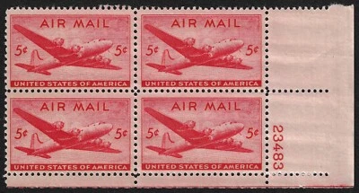 US C32 - MNH Plate Block of 4 - 5¢ DC-4 Skymaster. - Image 1 of 2
