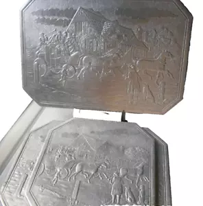 1950's TABLE MAT/TRIVET 3 MANCHESTER LONDON Foil Embossed 1900's Winter Scene - Picture 1 of 11