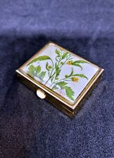 Vintage Brass Trinket Pill Box with Porcelain Lid & 2 Compartments