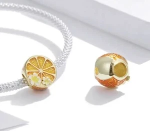 925 Silver Detailed Gold Plated Orange Blossom Charm Food Charm - Picture 1 of 3