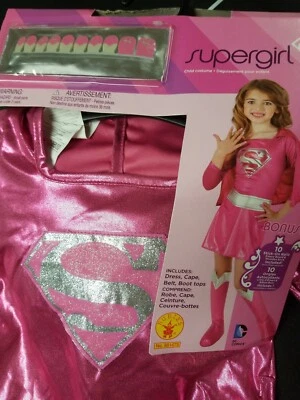 Supergirl Costume Justice League Girls Childs Pink Super S 4-6 Sparkly Boots - Image 1 of 4