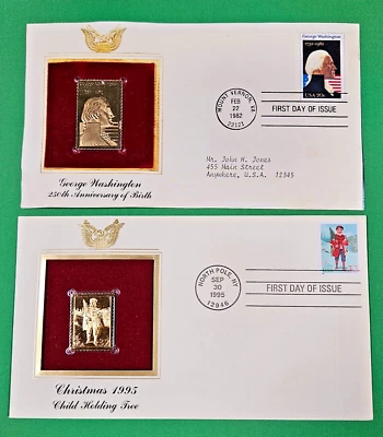 George Washington 22k Gold 1732-1982, 20c & Child Holding Tree, 1995, 32c FDI Foto 1 de 3