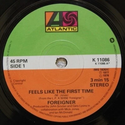 Foreigner "Feels Like First Time" Cold As Ice. 7" Vinyl  Atlantic Records  1978 - Image 1 of 2