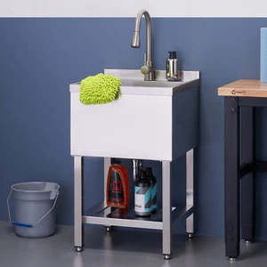 TRINITY Stainless Steel Utility Sink w/ Pull-out Faucet, Single Bowl, NEW - Picture 1 of 9