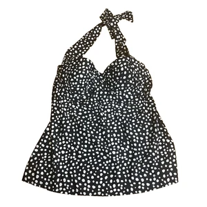 Smart & Sexy Swim Sz 36D Tankini Top Halter Underwire Black White Polka Dots - Picture 1 of 9