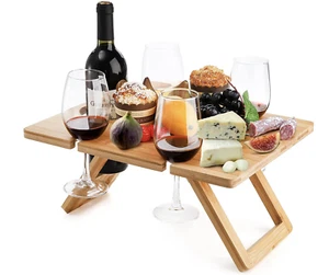Bamboo Folding Picnic Table, Wine and Snack Table - Picture 1 of 6
