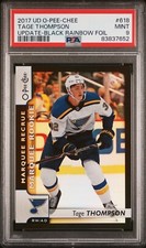 Tage Thompson 2017-18 O-Pee-Chee Black Rainbow Foil Rookie /100 PSA 9 #618