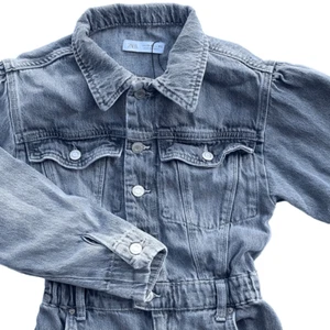 ZARA Jumpsuit Youth 11-12 Grey Denim Long Sleeve Retro Button Up - Picture 1 of 12