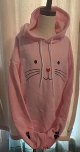Pink Cat Hoodie With Paw Prints Youth XXL Hooded Sweatshirt Girls Fleece NEW - Picture 1 of 7