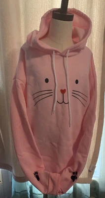 Sudadera con Capucha Rosa Gato Con Estampados de Pata Juvenil XXL Sudadera con Capucha Niñas Vellón NUEVA Foto 1 de 4