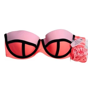 Victoria's Secret The Flirt Bandeau bikini top pink padded push up New size 36B - Picture 1 of 8