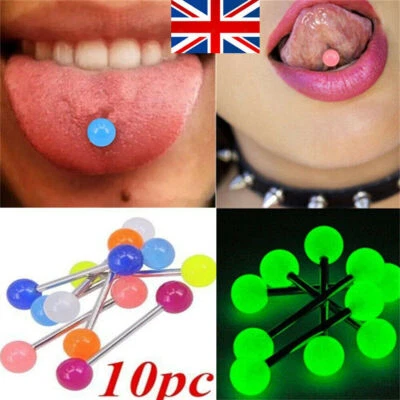 10X Glow In The Dark Tongue Bars Piercing Flexible Bar Tounge Nipple Jewellery - Image 1 of 4