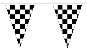 BLACK & AND WHITE CHECKERED 20 metre TRIANGLE BUNTING 30 FLAGS flag 54 FLAGS - Picture 1 of 1