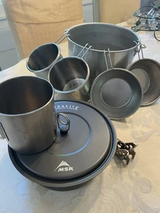 MSR & Open Country Camp Cookware 8 Piece Set Backpacker Metal Pots, Cups, Bowls - Picture 1 of 13