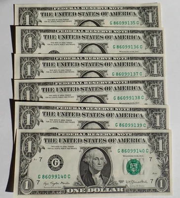 Lot of (6) GEM UNC. Series 1977 $1 ONE DOLLAR Bills w/Consecutive Serial Numbers - Image 1 of 4