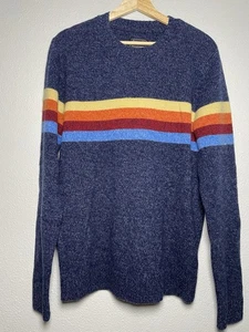 Abercrombie & Fitch Sweater Medium Wool Blend Blue Red Yellow Orange Stripe - Picture 1 of 7