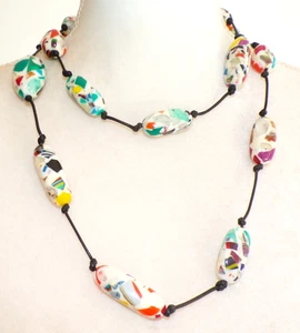 Sobral Caillou Reflexao Multicolor & White Beads Artist Made Long Necklace - Picture 1 of 7