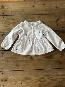Zara Little Girls Shirt Size 3/4 White Button Up People Print Sweet Top Unique - Picture 1 of 9