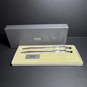 Vintage Cross #3501 Chrome Pen & Pencil Set Original Box Dupont Logo Unengraved - Picture 1 of 3
