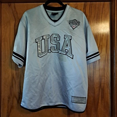 Vtg 90s FUBU 05 Sports Collection USA Jersey Size Large Silver Navy Blue Limited - Image 1 of 4
