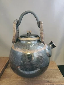 Amazing vintage stoneware teapot iron handle Marked - Picture 1 of 10