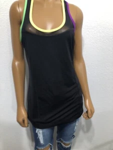 FILA Sport Women's Medium Black Racer Back Tank Top Sheer Back Neon Trim SEXY👄 - Picture 1 of 5