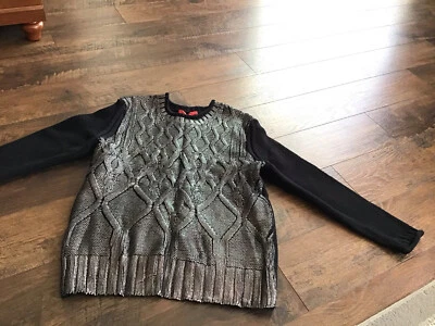 $84 NWT Narciso Rodriguez Womens Black/Silver Sweater L - Image 1 of 4