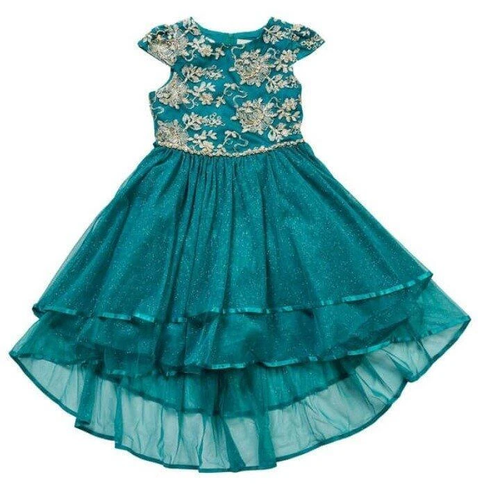 RARE EDITIONS Girl's 16 Emerald & Gold Floral Bodice Sparkle Mesh Dress NWT $78 - Image 1 of 1