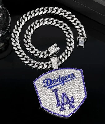 Los Angeles Dodgers GEM NECKLACE Gold/Silver Bling Hip Hop Pendant Fast Ship - Image 1 of 4