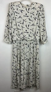 Vtg 80s REO Originals Dress Womans 6 Drop Waist Printed Pleated Union Label USA - Picture 1 of 12