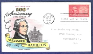 1957 FDC 3c Alexander Hamilton #1086 Fluegel cachet - Picture 1 of 1