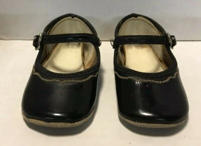 Zapatos de bebé vintage Mary Jane de cuero negro talla 1 bebé niño pequeño Foto 1 de 4