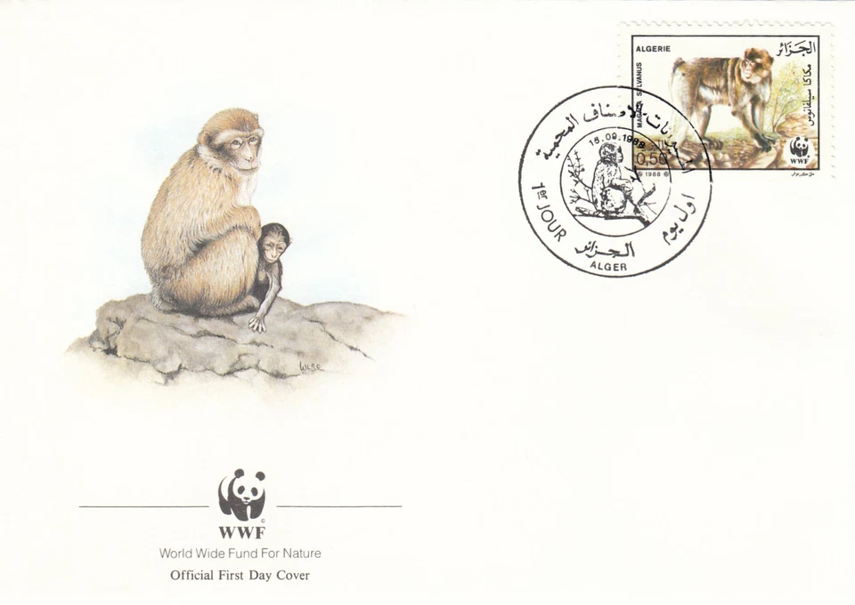 Barbary Macaque WWF Algeria FDC 1988 (110902) - Image 1 of 1