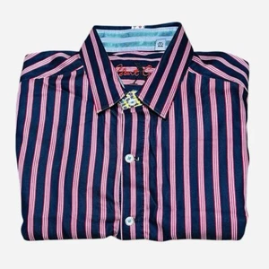 Robert Graham X Casual Collared Button Up Shirt Size M Red White Blue Striped - Picture 1 of 15