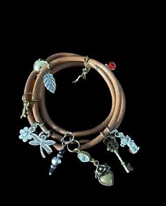 Leather Layering stack Boho Wrap Bracelet with Charms