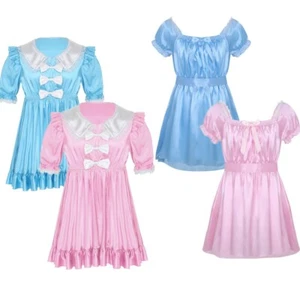 Sissy Men's Adult Vintage Satin Cross Dresser Party Dress Costume Nightgown - Picture 1 of 30