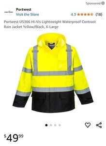 Portwest US366 Hi Vis Reflective Contrast Waterproof Rain Safety Work Jacket - Picture 1 of 6