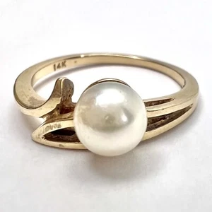Vintage 14K Solid Yellow Gold Cultured Pearl Ring Size 6.25, 2.37 Grams - Picture 1 of 11