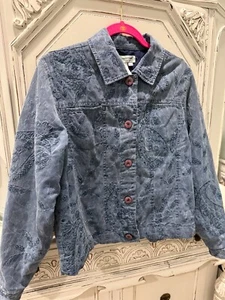 Chaqueta de mujer Coldwater Creek azul bordada floral y cachemira -- talla M - Imagen 1 de 9
