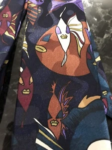 Corbata de seda Jordache vintage años 80 3 1/2" x 54" peces tropicales cubistas colores audaces - Imagen 1 de 3