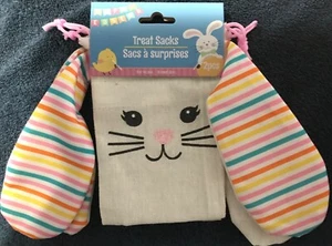 Easter Bunny Fabric Treat Sacks Draw String Closure 4” x 6” 2 Sacks/Pk - Picture 1 of 1